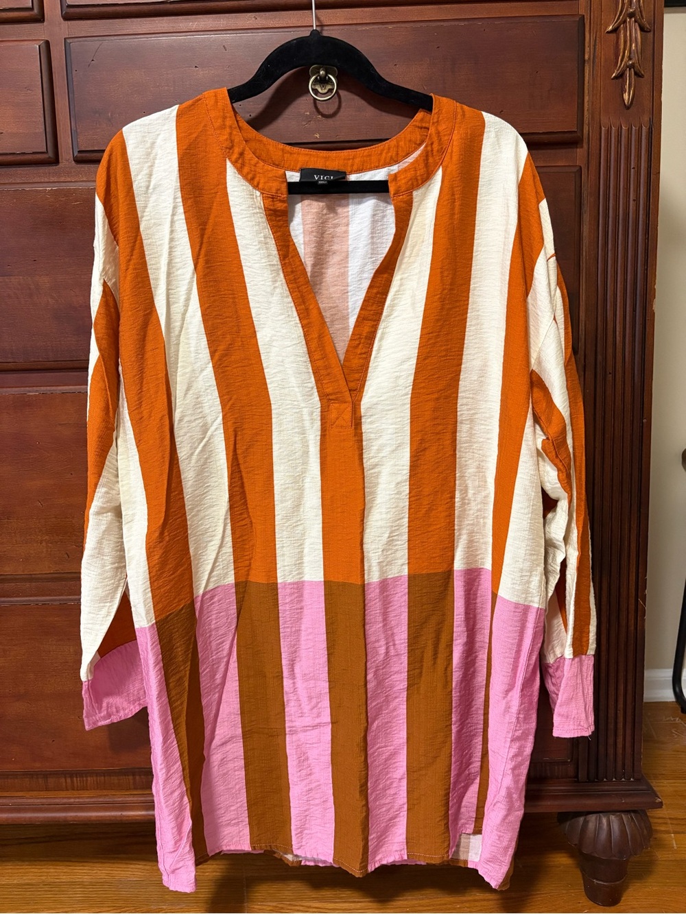 VICI Vetta Orange & Pink Striped V-Neck Women’s Tunic